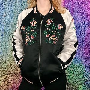 Black and White Embroidered Bomber Jacket